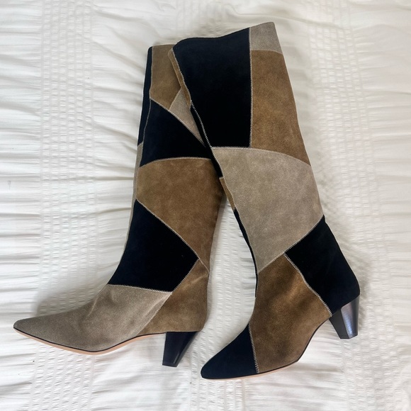 Isabel Marant Étoile Top Stitch Patchwork Suede Boots Black Brown Tan EU 39 - Picture 5 of 6